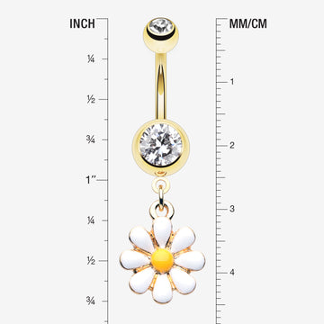 Detail View 1 of Golden Spring Daisy Sparkle Belly Button Ring-Clear Gem